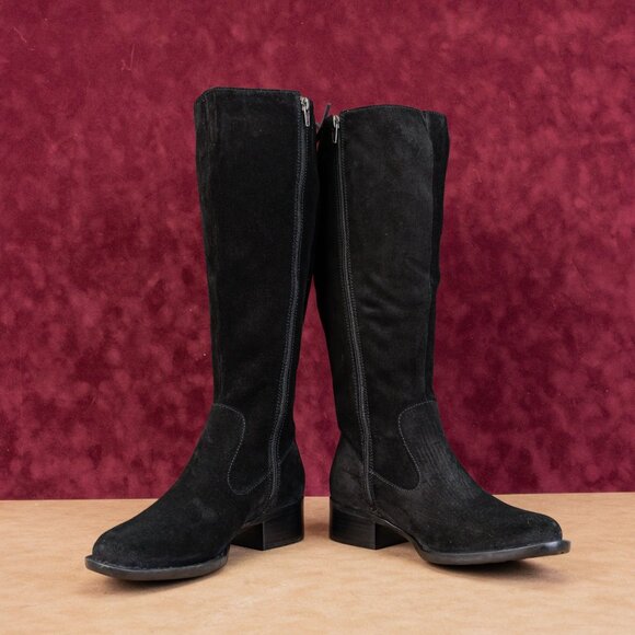 Born Women North Back Laced Wide Calf Black Suede Riding Tall Boots Size 8.5 - Picture 2 of 8